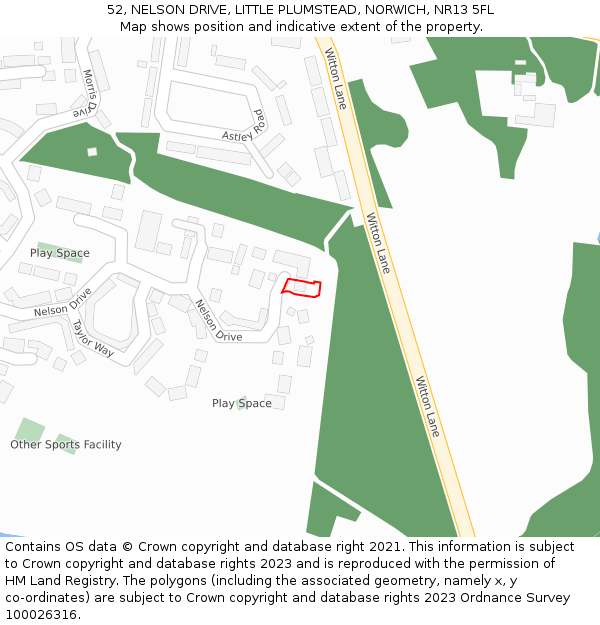 52, NELSON DRIVE, LITTLE PLUMSTEAD, NORWICH, NR13 5FL: Location map and indicative extent of plot