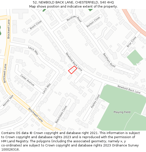 52, NEWBOLD BACK LANE, CHESTERFIELD, S40 4HQ: Location map and indicative extent of plot