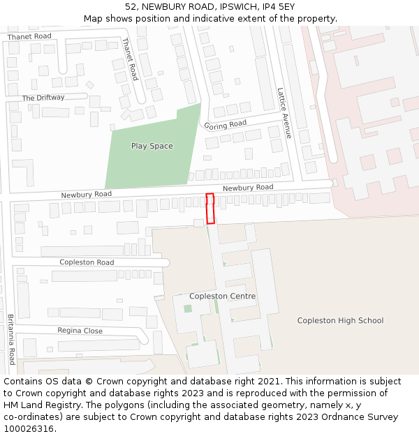 52, NEWBURY ROAD, IPSWICH, IP4 5EY: Location map and indicative extent of plot