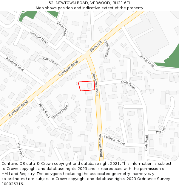 52, NEWTOWN ROAD, VERWOOD, BH31 6EL: Location map and indicative extent of plot