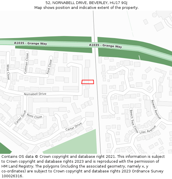 52, NORNABELL DRIVE, BEVERLEY, HU17 9GJ: Location map and indicative extent of plot