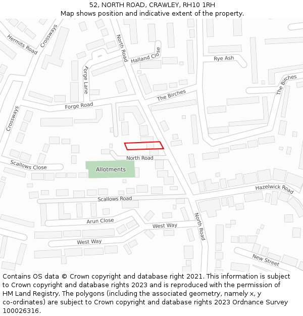 52, NORTH ROAD, CRAWLEY, RH10 1RH: Location map and indicative extent of plot