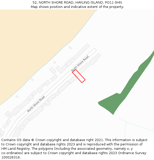 52, NORTH SHORE ROAD, HAYLING ISLAND, PO11 0HN: Location map and indicative extent of plot