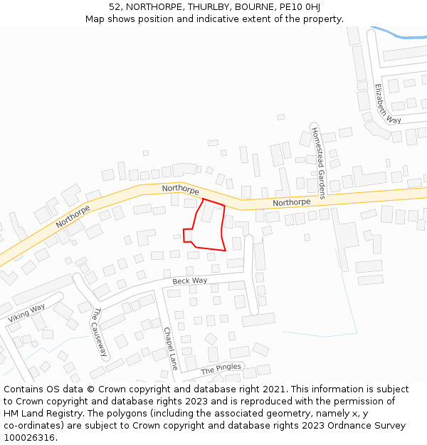 52, NORTHORPE, THURLBY, BOURNE, PE10 0HJ: Location map and indicative extent of plot