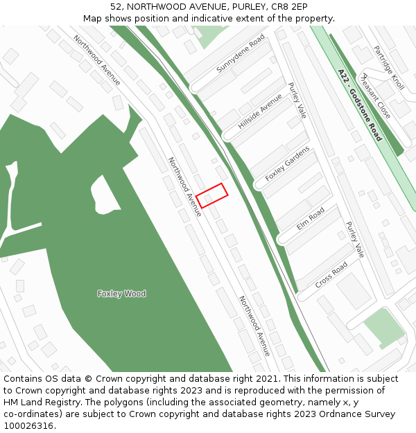 52, NORTHWOOD AVENUE, PURLEY, CR8 2EP: Location map and indicative extent of plot