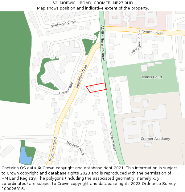 52, NORWICH ROAD, CROMER, NR27 0HD: Location map and indicative extent of plot