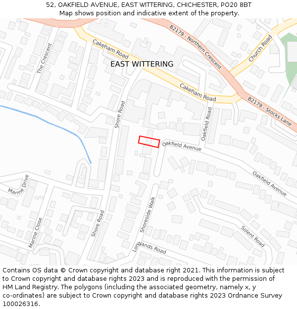 52, OAKFIELD AVENUE, EAST WITTERING, CHICHESTER, PO20 8BT: Location map and indicative extent of plot