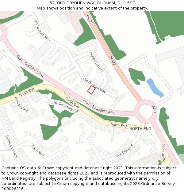 52, OLD DRYBURN WAY, DURHAM, DH1 5SE: Location map and indicative extent of plot