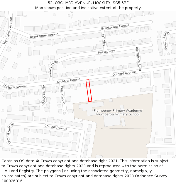 52, ORCHARD AVENUE, HOCKLEY, SS5 5BE: Location map and indicative extent of plot