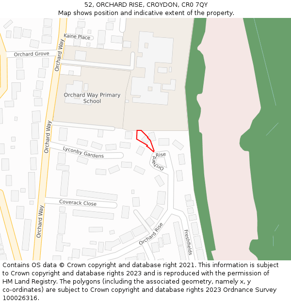52, ORCHARD RISE, CROYDON, CR0 7QY: Location map and indicative extent of plot