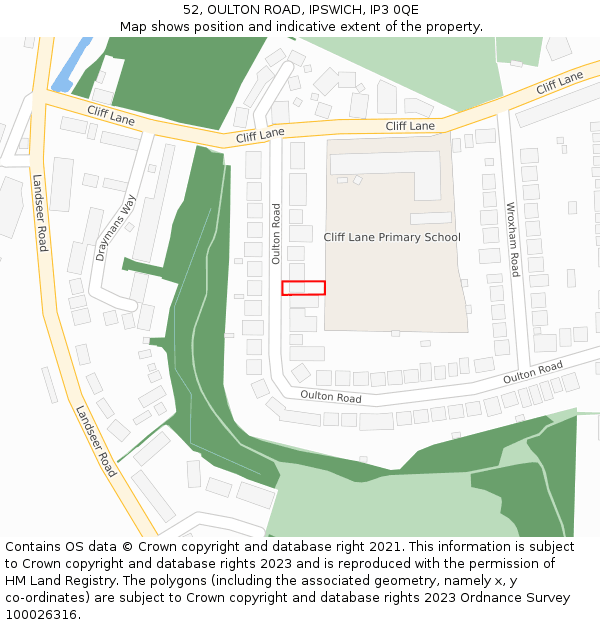 52, OULTON ROAD, IPSWICH, IP3 0QE: Location map and indicative extent of plot