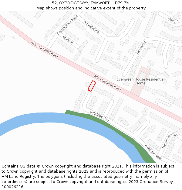 52, OXBRIDGE WAY, TAMWORTH, B79 7YL: Location map and indicative extent of plot