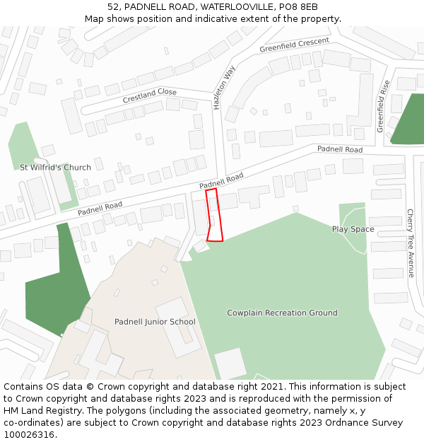 52, PADNELL ROAD, WATERLOOVILLE, PO8 8EB: Location map and indicative extent of plot