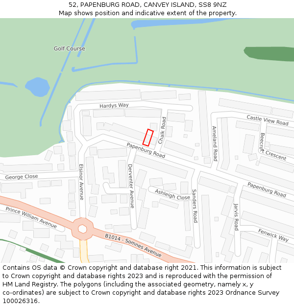 52, PAPENBURG ROAD, CANVEY ISLAND, SS8 9NZ: Location map and indicative extent of plot