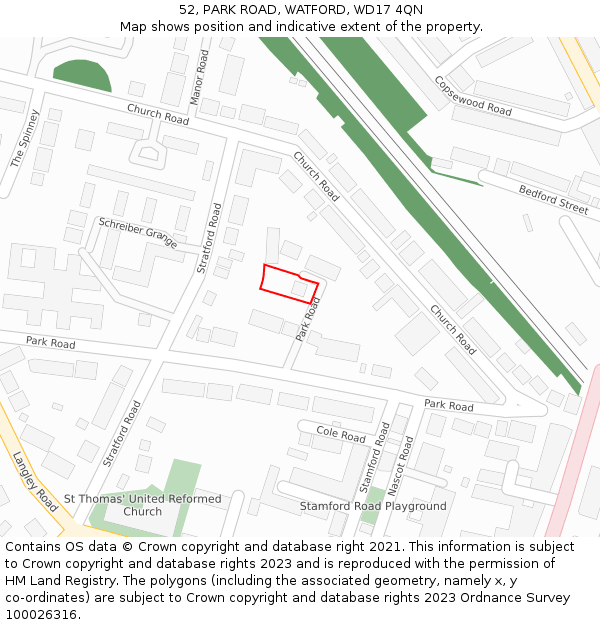52, PARK ROAD, WATFORD, WD17 4QN: Location map and indicative extent of plot