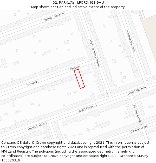 52, PARKWAY, ILFORD, IG3 9HU: Location map and indicative extent of plot