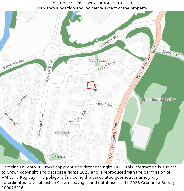 52, PARRY DRIVE, WEYBRIDGE, KT13 0UU: Location map and indicative extent of plot