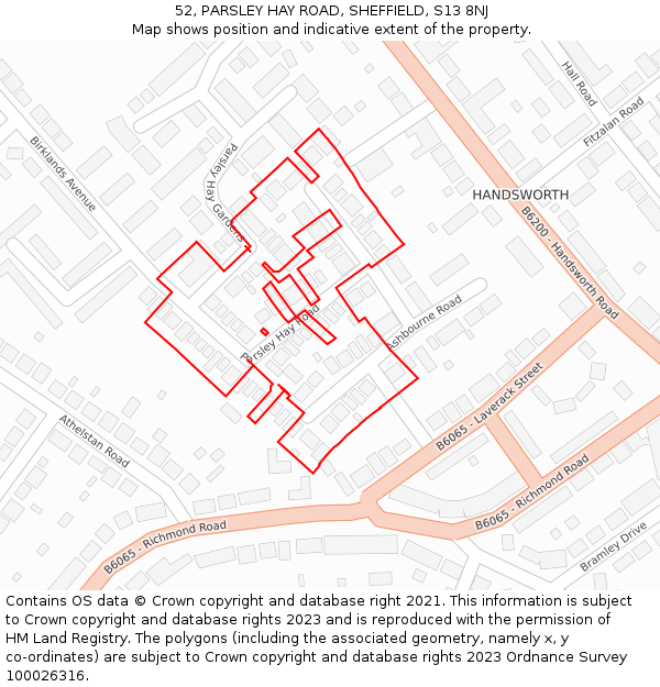 52, PARSLEY HAY ROAD, SHEFFIELD, S13 8NJ: Location map and indicative extent of plot