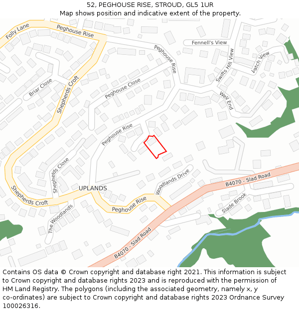 52, PEGHOUSE RISE, STROUD, GL5 1UR: Location map and indicative extent of plot