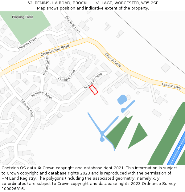 52, PENINSULA ROAD, BROCKHILL VILLAGE, WORCESTER, WR5 2SE: Location map and indicative extent of plot