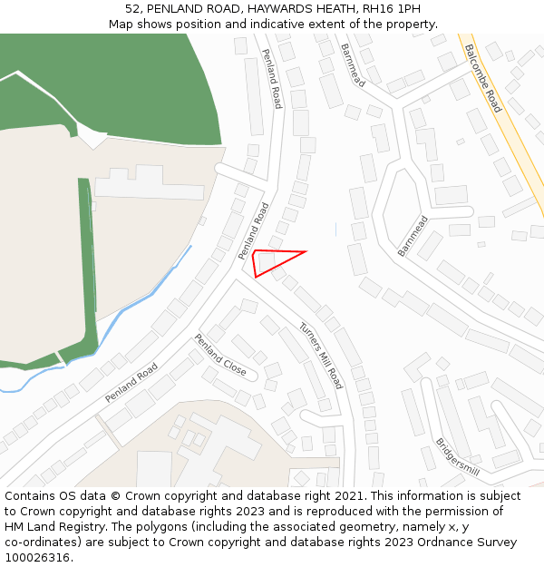 52, PENLAND ROAD, HAYWARDS HEATH, RH16 1PH: Location map and indicative extent of plot