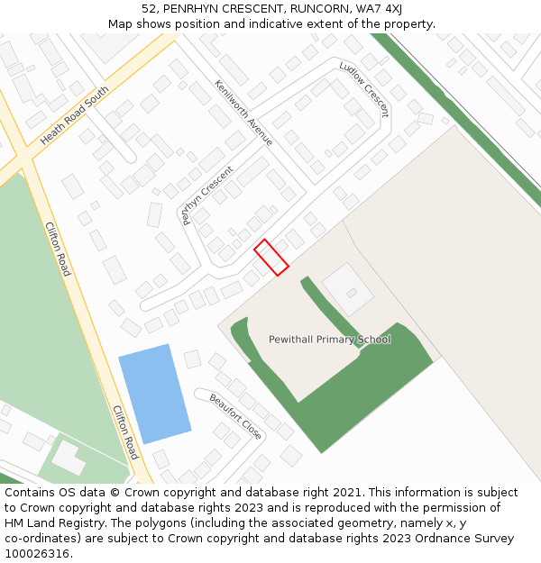 52, PENRHYN CRESCENT, RUNCORN, WA7 4XJ: Location map and indicative extent of plot