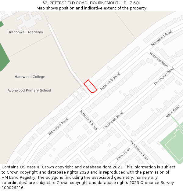 52, PETERSFIELD ROAD, BOURNEMOUTH, BH7 6QL: Location map and indicative extent of plot