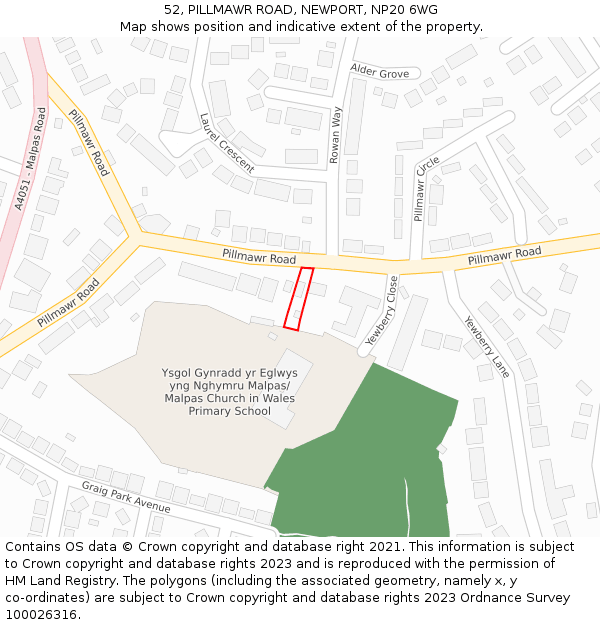 52, PILLMAWR ROAD, NEWPORT, NP20 6WG: Location map and indicative extent of plot