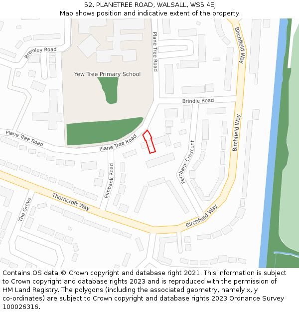 52, PLANETREE ROAD, WALSALL, WS5 4EJ: Location map and indicative extent of plot