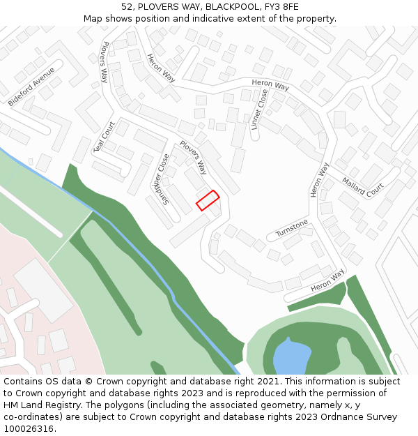 52, PLOVERS WAY, BLACKPOOL, FY3 8FE: Location map and indicative extent of plot