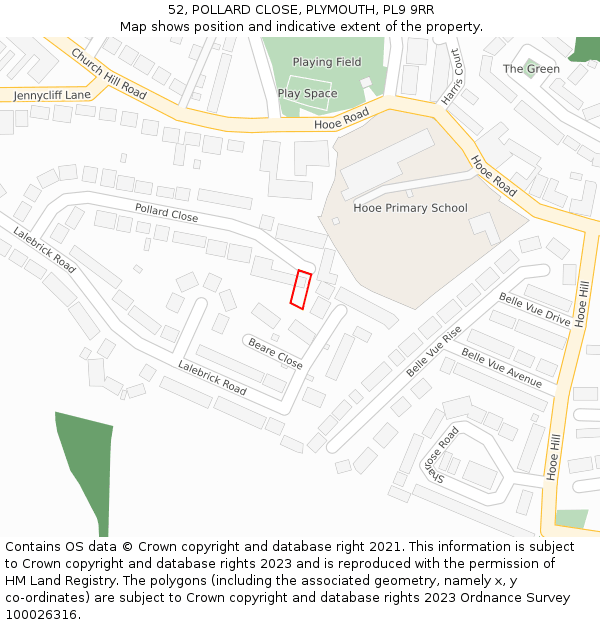 52, POLLARD CLOSE, PLYMOUTH, PL9 9RR: Location map and indicative extent of plot