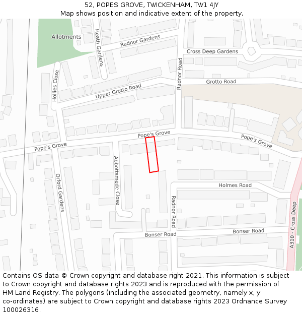 52, POPES GROVE, TWICKENHAM, TW1 4JY: Location map and indicative extent of plot