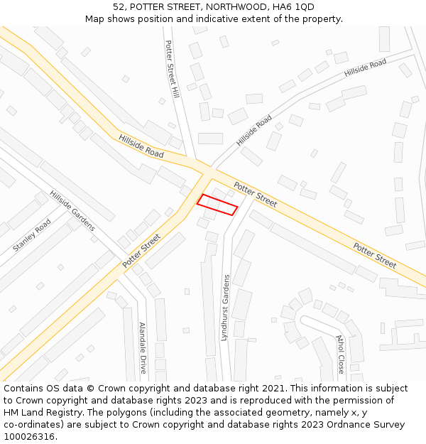 52, POTTER STREET, NORTHWOOD, HA6 1QD: Location map and indicative extent of plot