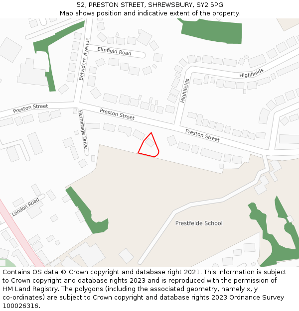 52, PRESTON STREET, SHREWSBURY, SY2 5PG: Location map and indicative extent of plot
