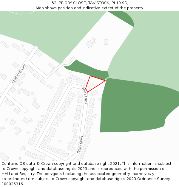 52, PRIORY CLOSE, TAVISTOCK, PL19 9DJ: Location map and indicative extent of plot