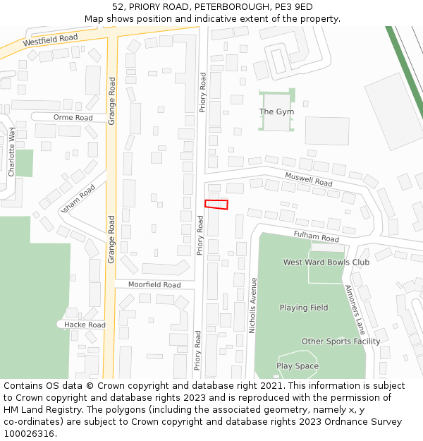 52, PRIORY ROAD, PETERBOROUGH, PE3 9ED: Location map and indicative extent of plot