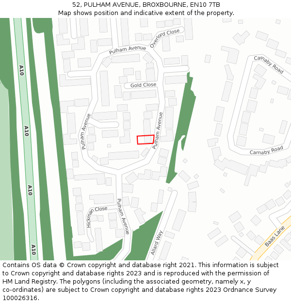 52, PULHAM AVENUE, BROXBOURNE, EN10 7TB: Location map and indicative extent of plot