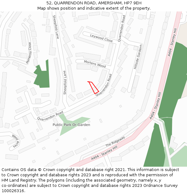 52, QUARRENDON ROAD, AMERSHAM, HP7 9EH: Location map and indicative extent of plot