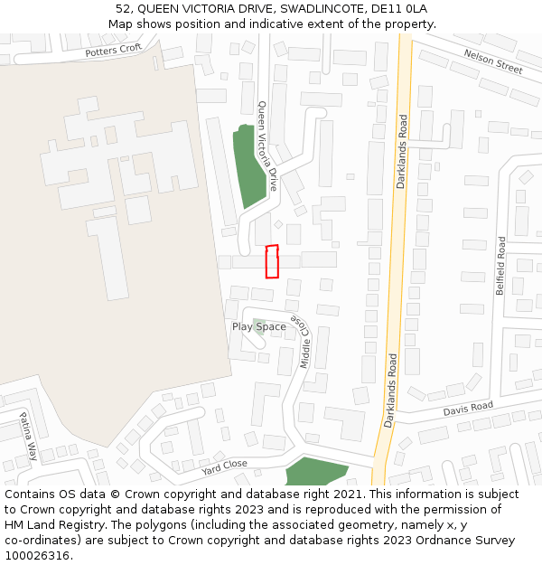 52, QUEEN VICTORIA DRIVE, SWADLINCOTE, DE11 0LA: Location map and indicative extent of plot