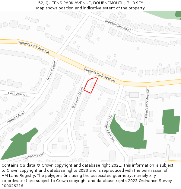 52, QUEENS PARK AVENUE, BOURNEMOUTH, BH8 9EY: Location map and indicative extent of plot