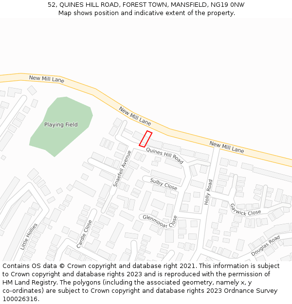 52, QUINES HILL ROAD, FOREST TOWN, MANSFIELD, NG19 0NW: Location map and indicative extent of plot