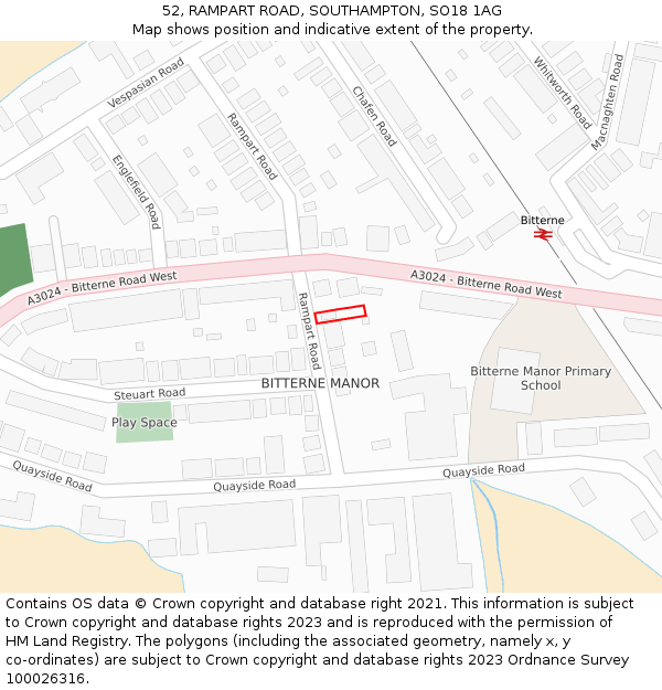 52, RAMPART ROAD, SOUTHAMPTON, SO18 1AG: Location map and indicative extent of plot