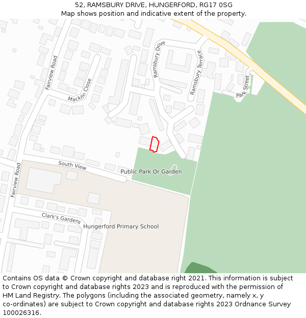 52, RAMSBURY DRIVE, HUNGERFORD, RG17 0SG: Location map and indicative extent of plot