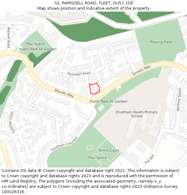 52, RAMSDELL ROAD, FLEET, GU51 1DE: Location map and indicative extent of plot