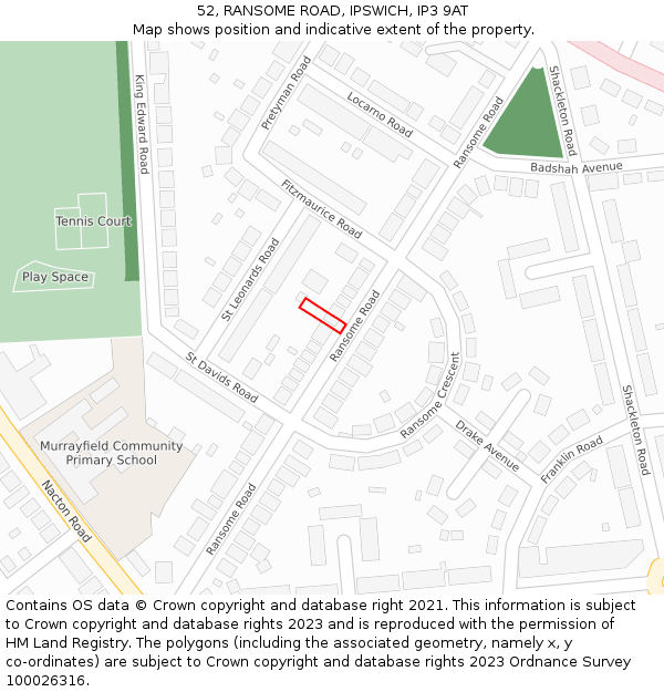 52, RANSOME ROAD, IPSWICH, IP3 9AT: Location map and indicative extent of plot