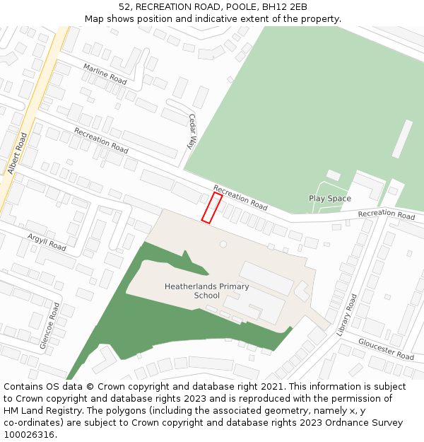 52, RECREATION ROAD, POOLE, BH12 2EB: Location map and indicative extent of plot