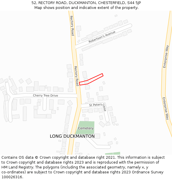 52, RECTORY ROAD, DUCKMANTON, CHESTERFIELD, S44 5JP: Location map and indicative extent of plot