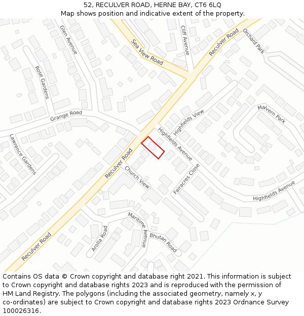 52, RECULVER ROAD, HERNE BAY, CT6 6LQ: Location map and indicative extent of plot