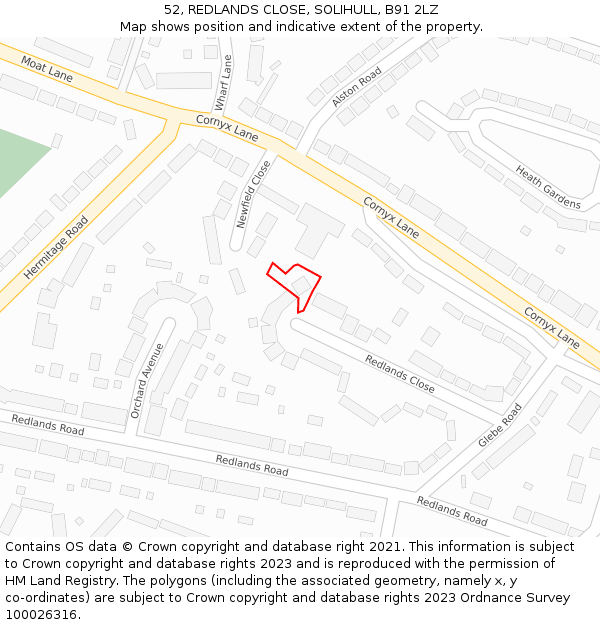 52, REDLANDS CLOSE, SOLIHULL, B91 2LZ: Location map and indicative extent of plot