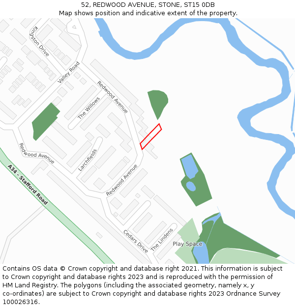 52, REDWOOD AVENUE, STONE, ST15 0DB: Location map and indicative extent of plot